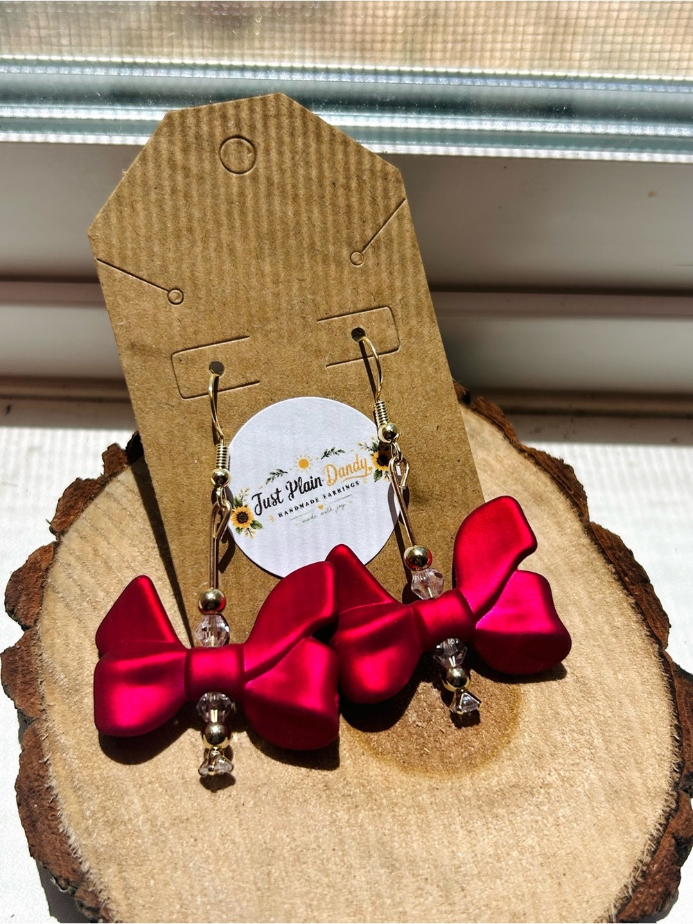 Red Bow Dangle Earrings Gold Tone Statement Earrings Coquette Cottagecore